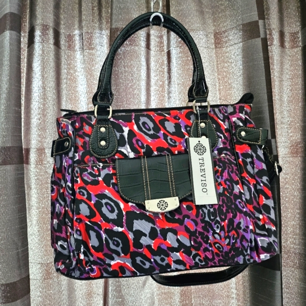 Treviso Retro Animal Print Women’s Purse, Satchel, Purple, Red, Black, Grey, NWT